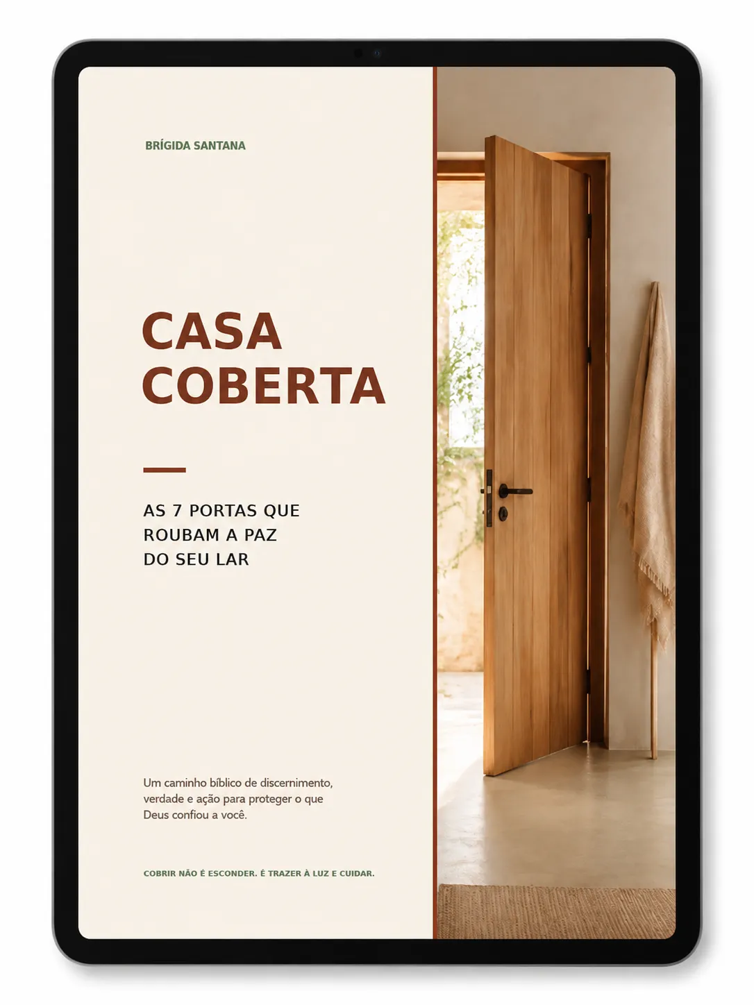 Capa do e-book Casa Coberta exibida em um tablet